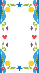 Whimsical Nature Border with Flowers, Stars, Hearts, and Leaves - Colorful Decorative Frame Illustration