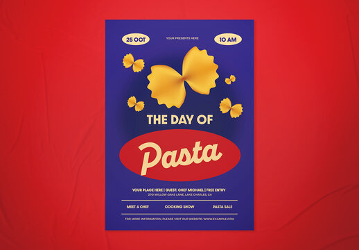 Blue Retro Minimalist World Pasta Day Flyer
