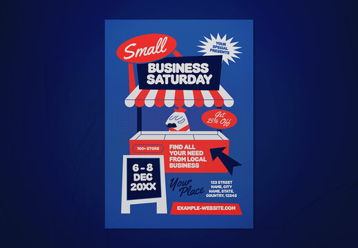 Blue Retro Small Business Saturday Flyer