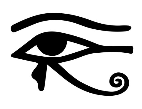 Vector illustration of Eye of Horus, Ancient Egyptian hieroglyph. Hand drawn element isolated on white background, design for tattoos, logos, prints, posters, spiritual themes, history projects.