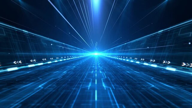 Blue technology particle lines background, high-tech lines shuttling, technological light particle video, glow lines growing and flowing background video.