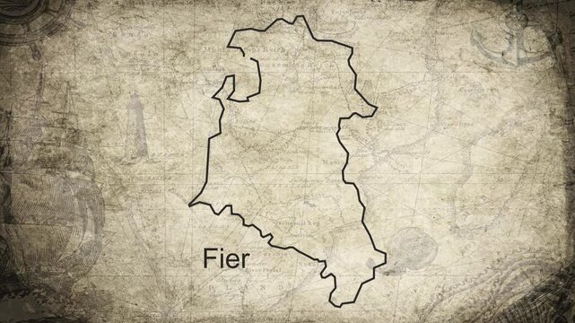 Fier County Albania map drawn on a cartography background sheet of paper