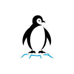Fototapeta premium A cute penguin standing on an ice floe icon on a white background.