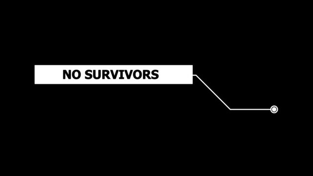 Animation of HUD elements with text No Survivors. Animate a white callous for text. HUD elements on black background. Futuristic callout titles. Virtual sci fi textbox for HUD.