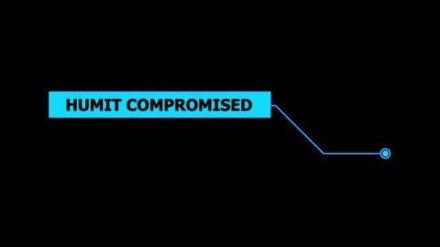 Hud Callout Interface Lines For Corporate Webinar Slide. HUD elements on black background. Futuristic callout title. Virtual sci fi textbox for HUD.Animation of HUD elements with text humit compromise