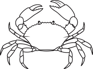 Black outline of a crab with claws raised on a white background crustacean seafood ocean
