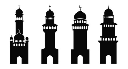Four islamic mosque minarets in a striking black silhouette © Jesmin