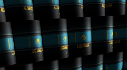 Kazakhstan oil crude petroleum fuel barrels in row