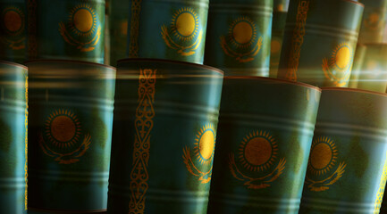 Kazakhstan oil crude petroleum fuel barrels in row