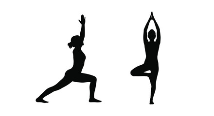 Fototapeta premium Two yoga poses depicted in a striking black silhouette