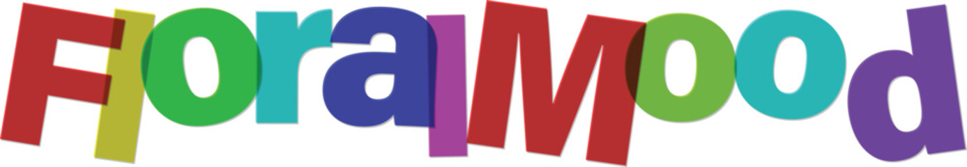 Colorful Flora and Mood text with rainbow letters in various colors  a vibrant and playful phrase with multicolored typography © Parvin