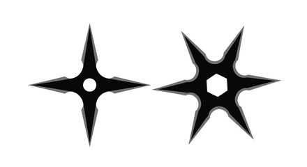 Obraz premium Two black ninja stars displayed against a plain white background silhouette