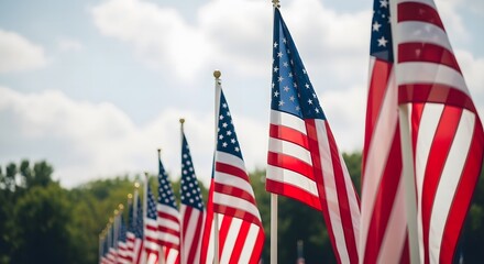 Honoring the fallen american flags on memorial day