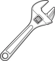 Obraz premium Black and white line of an adjustable wrench spanner tool 1 hand tool mechanical