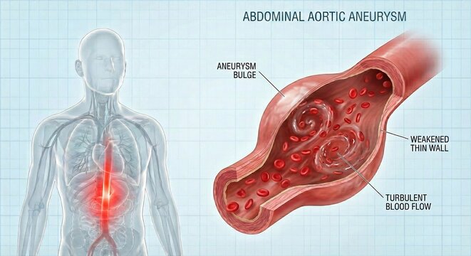Abdominal Aortic Aneurysm Illustration - Human Anatomy, Blood Vessel Detail.