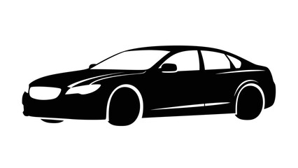 Fototapeta premium Sleek Black Sedan Car Silhouette on White Background.