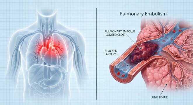 Pulmonary Embolism Illustration - Blood Clot Obstructing Artery.