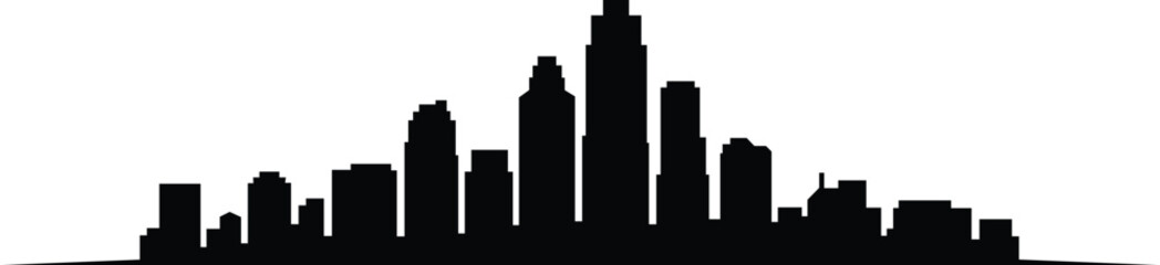 Obraz premium Black silhouette of a modern city skyline with diverse buildings and skyscrapers against a white background