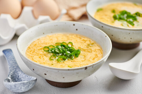 Chinese egg drop soup, selective focus