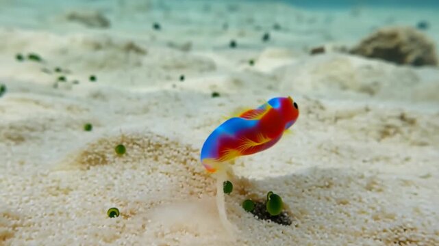 Vibrant underwater scenery showcasing a colorful fish hovering above the sandy ocean floor