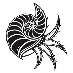 Fototapeta premium Bold shell silhouette in tattoo stencil style. Perfect for tattoo art, body art designs, apparel prints, and stencil cutting.