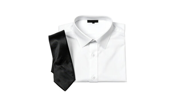 Professionalism and Corporate Style Folded White Shirt and Black Tie on Transparent Background Business Attire for Formal Occasions