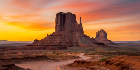 Fototapeta premium Monument Valley Desert at Sunset, Majestic Sandstone Buttes Landscape, Scenic American Southwest Panorama