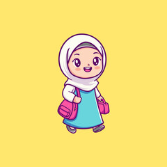 Young Girl in Hijab Carrying School Bags