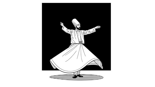 Whirling Dervish Performing Sufi Dance in Traditional Attire