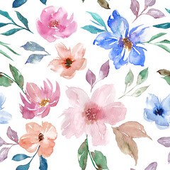 Obraz premium Abstract summer background. Watercolor seamless pattern with flowers. Vintage style. Retro fashion print