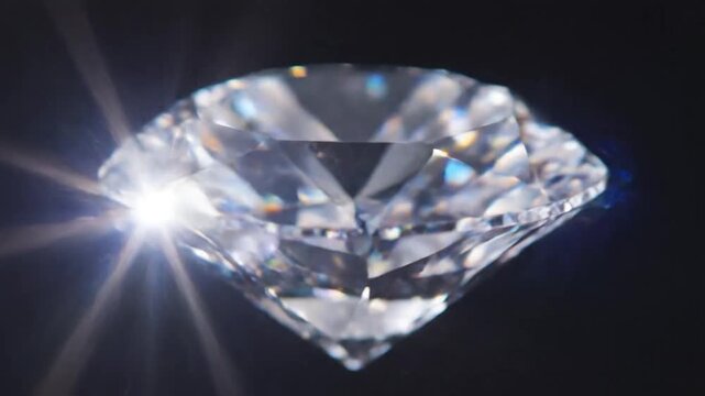 A brilliant cut diamond sparkles with colorful reflections against a dark