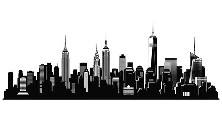 A striking black and white silhouette of a city skyline © Tm Studio