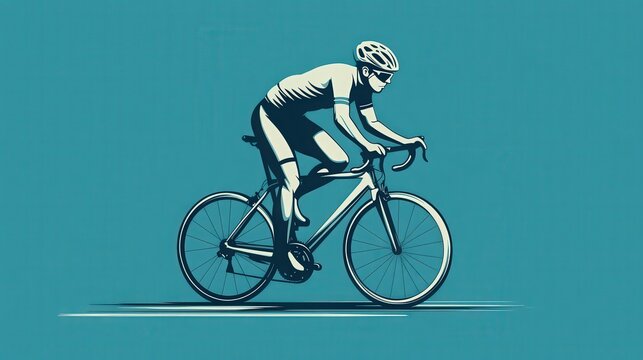 Cycling Endurance: A determined cyclist pushing limits. Depicted against a vibrant blue backdrop. Focus on form and the spirit of competition and pushing physical limits. 