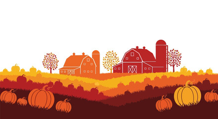 Autumn farm scene with pumpkins barns and fall foliage © Tm Studio