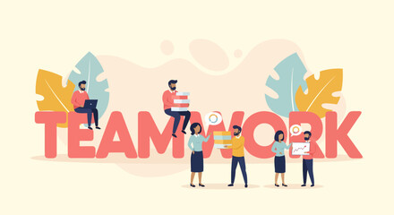 Fototapeta premium Teamwork Illustration with People Working Together.