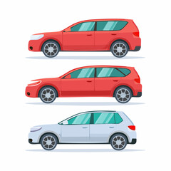 Fototapeta premium Car in different view. Front, back, top and side car projection. Flat illustration for designing. Vector suv.