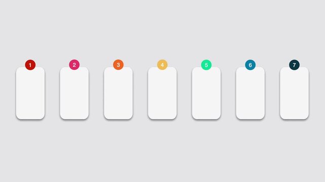animated video of business infographics white rectangle shape 7 and 12 steps , multicolor label for workflow, presentation, 4k animation