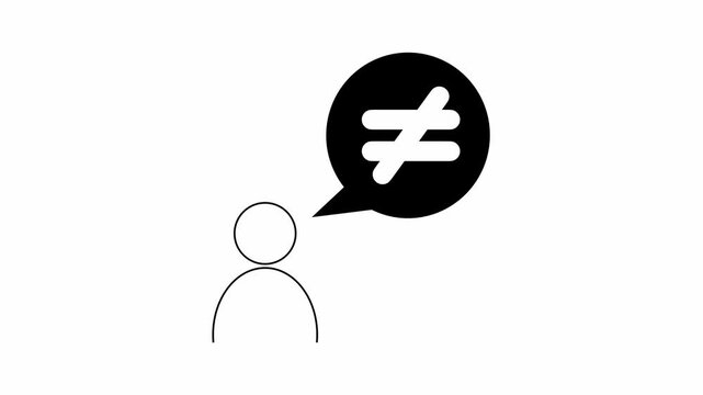 animated video of equal and unequal sign inside speech bubble with man icon on white and green background, 4k animation