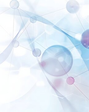 Futuristic abstract molecular network with transparent atoms and blue gradient waves, medical science and biotechnology research background, vertical healthcare banner.