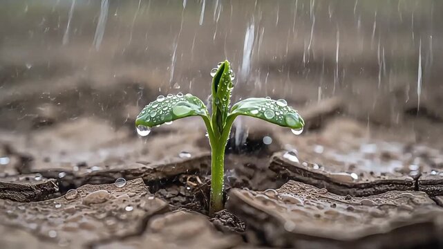 A new seedling growing spurt in the middle of dense rain