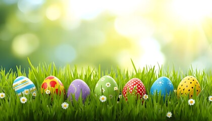 Colorful easter eggs in the grass