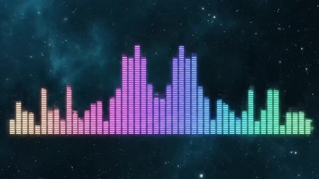 Colorful Audio Spectrum Visualizer in Space, Music Animation.