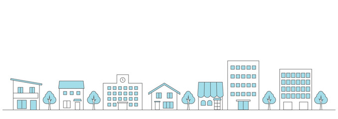 シンプルな街並みのイラストのバナー背景　横長