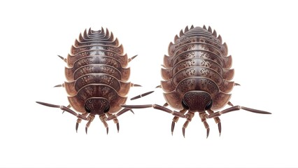Two pill bugs on transparent background with white space