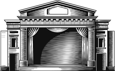 Fototapeta premium classic theater stage with curtains and detailed architectural columns and pediment design