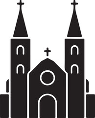 Fototapeta premium A detailed illustration of a gothic cathedral with two towering spires and a central cross.