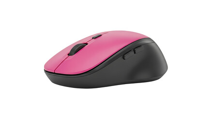 A pink and black wireless computer mouse on transparent background