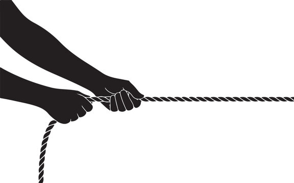Tug of war hands pull rope silhouette vector design