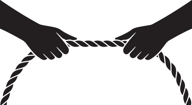 Tug of war hands pull rope silhouette vector design