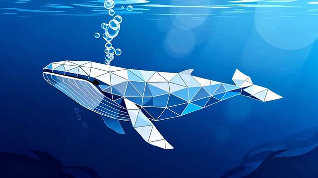 Geometric whale in blue water